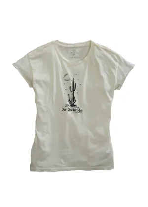 Tin Haul Womens White 100% Cotton Go Outside S/S T-Shirt Double Layered Shoulders Tin Haul Womens White 100% Cotton Go Outside S/S T-Shirt Fashion Essential Lounge Comfort