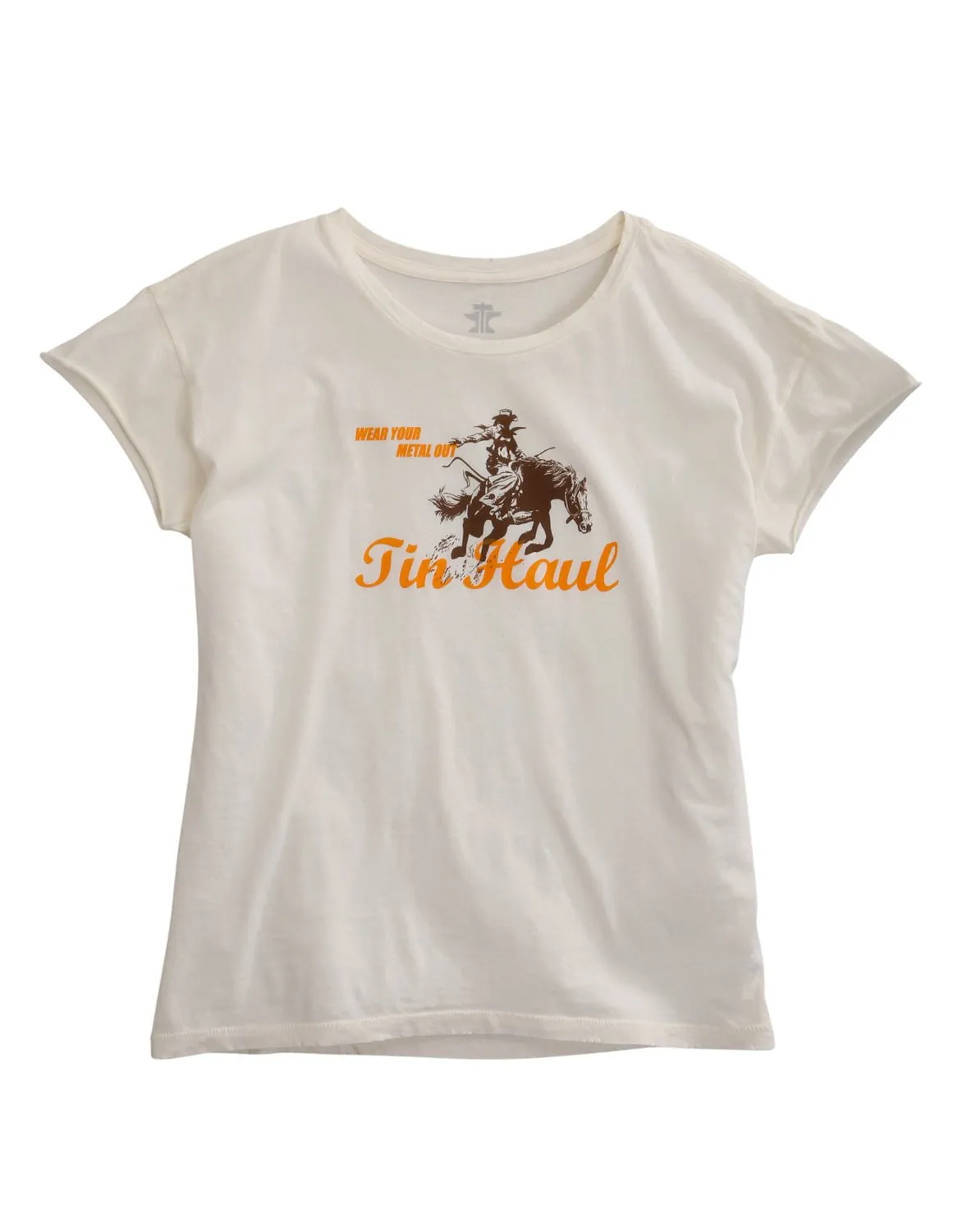 Tin Haul Womens White 100% Cotton Lady Horserider S/S T-Shirt Fashion staples