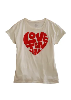 Tin Haul Womens White 100% Cotton Love Heart S/S T-Shirt Typography Style Trendy Look Tin Haul Womens White 100% Cotton Love Heart S/S T-Shirt