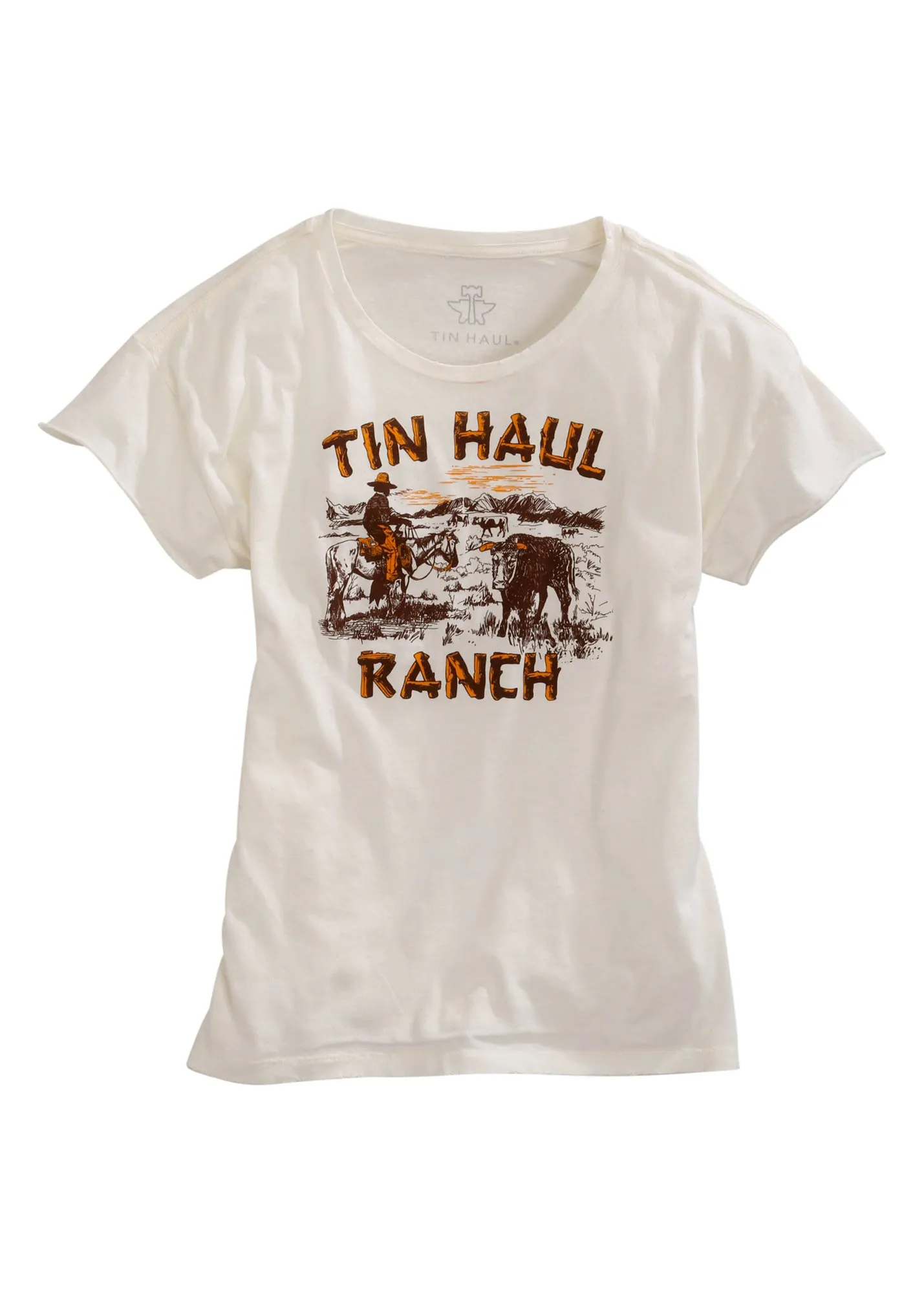 Winter Fashion Tin Haul Womens White 100% Cotton Ranch Scene S/S T-Shirt