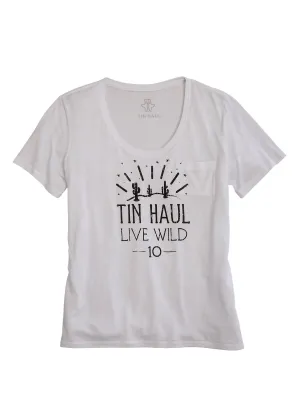 Tin Haul Womens White Polyester Live Wild 10 S/S Cactus T-Shirt Skin-friendly checkered pattern Tin Haul Womens White Polyester Live Wild 10 S/S Cactus T-Shirt