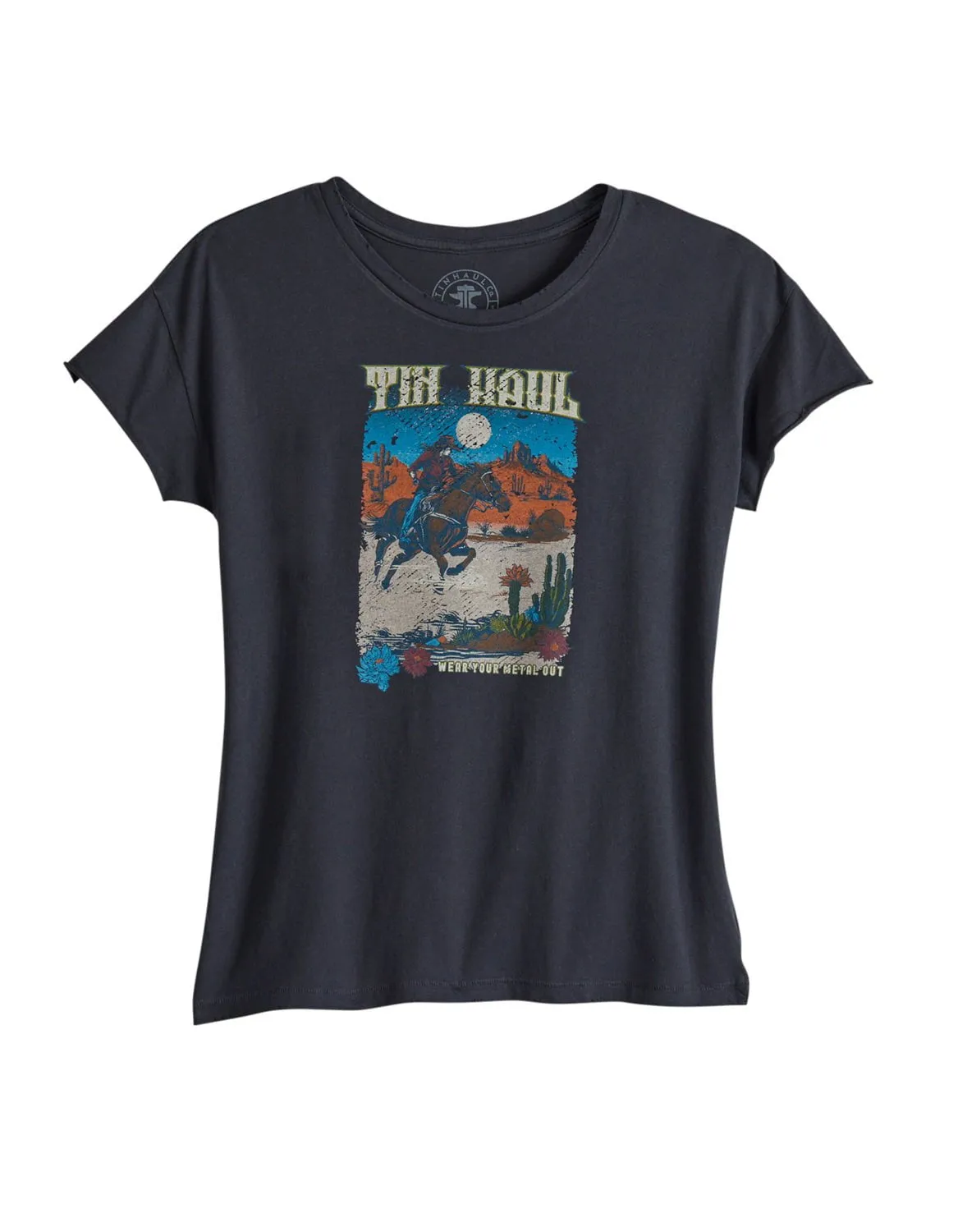Smooth Stitch Pattern Tin Haul Womens Women Desert Rider Black 100% Cotton S/S T-Shirt