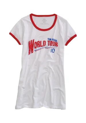 Tin Haul Womens World Tour 10 White/Red 100% Cotton S/S T-Shirt Cool Fashion Tin Haul Womens World Tour 10 White/Red 100% Cotton S/S T-Shirt Oversized Fit