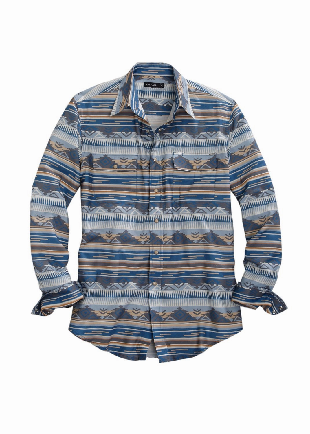 Casual Wear Tin Haul Mens Brown Multi 100% Cotton L/S Serape Aztec Shirt