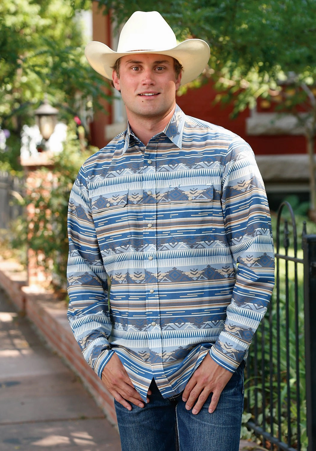 Tin Haul Mens Brown Multi 100% Cotton L/S Serape Aztec Shirt Fall Fashion