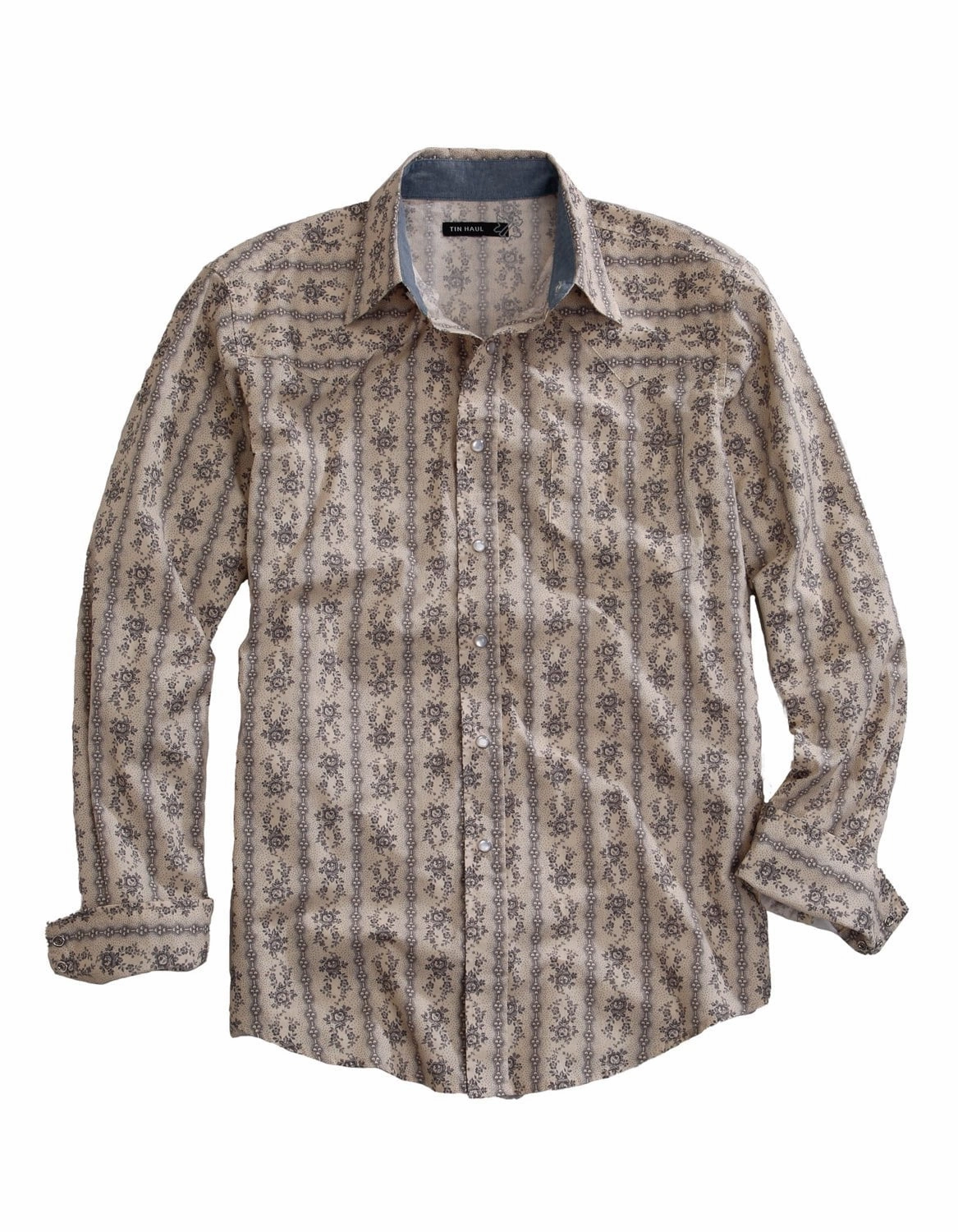 Cozy Fit holiday season Tin Haul Mens Frontier Wallpaper Stripe Grey 100% Cotton L/S Shirt