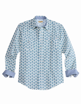 Tin Haul Mens Ombre Aztec Tiles Blue/White 100% Cotton L/S Shirt Yoke Back Design Tin Haul Mens Ombre Aztec Tiles Blue/White 100% Cotton L/S Shirt Embellished Neckline Abrasion resistant