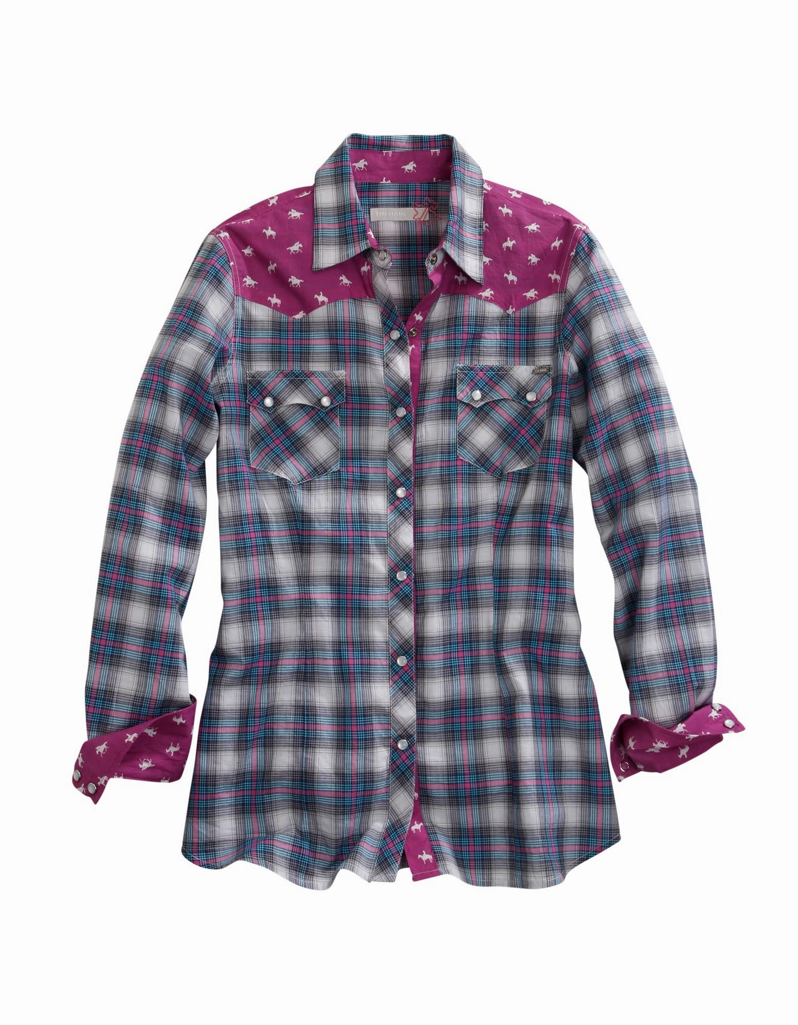 Tin Haul Womens Blue/Purple 100% Cotton Star Ombre Plaid L/S Shirt Breathable Weekend Warrior Travel Outfit Smart Style