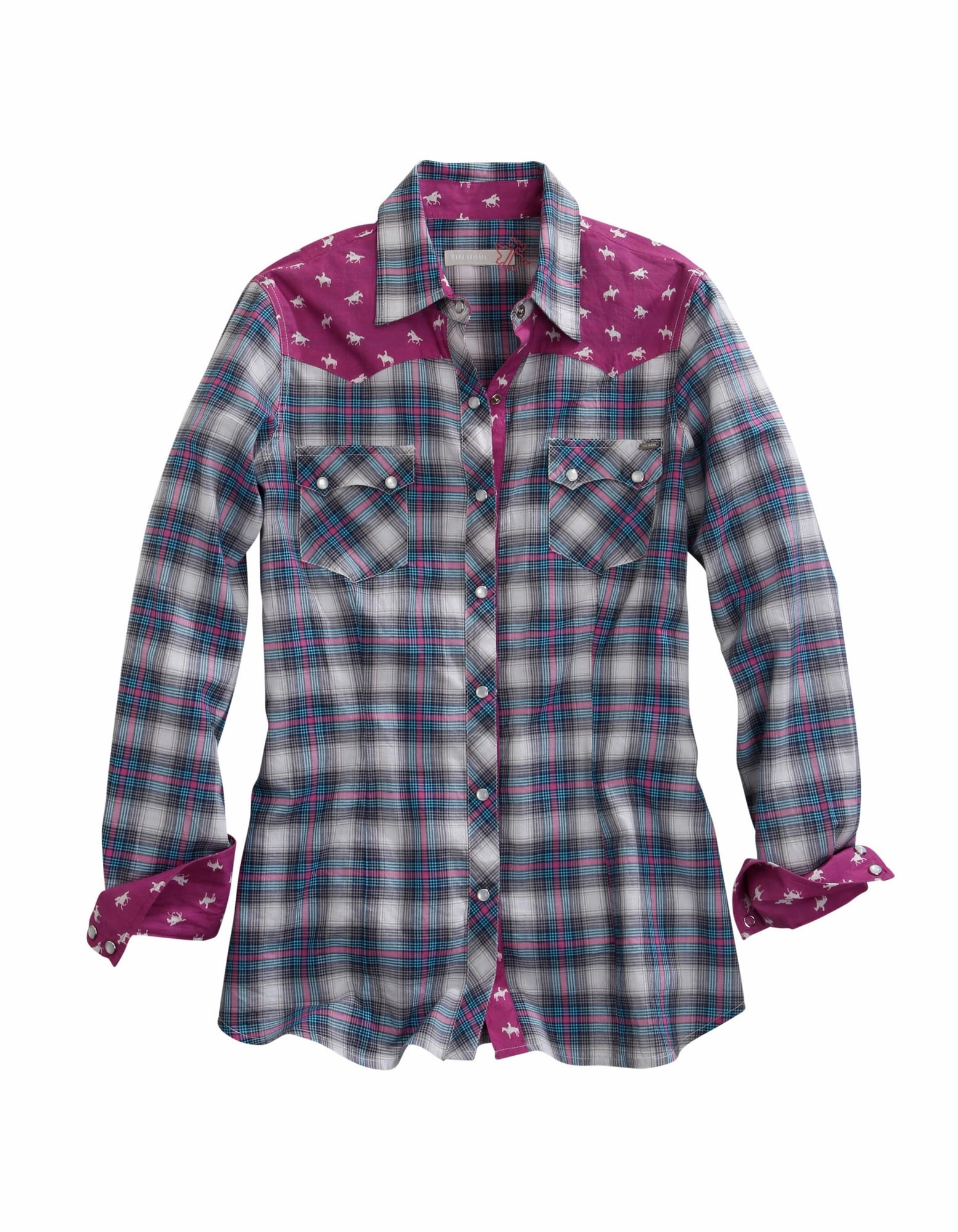 Neat And Easy Casual Spring Mood Classic Wear Tin Haul Womens Blue/Purple 100% Cotton Star Ombre Plaid L/S Shirt