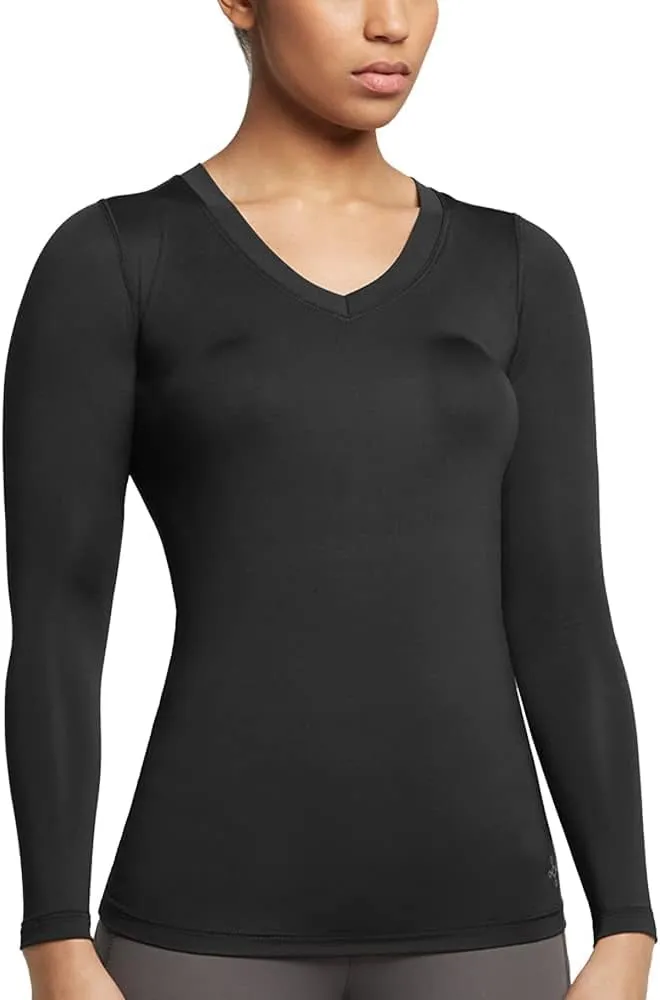 Tommie Copper Womens Compression Long Sleeve V-Neck Shirt | UPF 50, Breathable Activewear for Upper Body Muscle Support