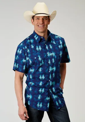 Top Seller Roper Mens 1907 Hawaiian Ombre Blue 100% Cotton S/S Shirt Preppy Vibe Bold Graphics Roper Mens 1907 Hawaiian Ombre Blue 100% Cotton S/S Shirt