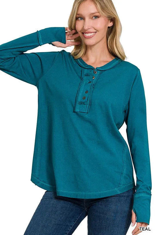 Top Rated Tori Thumb Hole Cuffs Button Closure Long Sleeve Top
