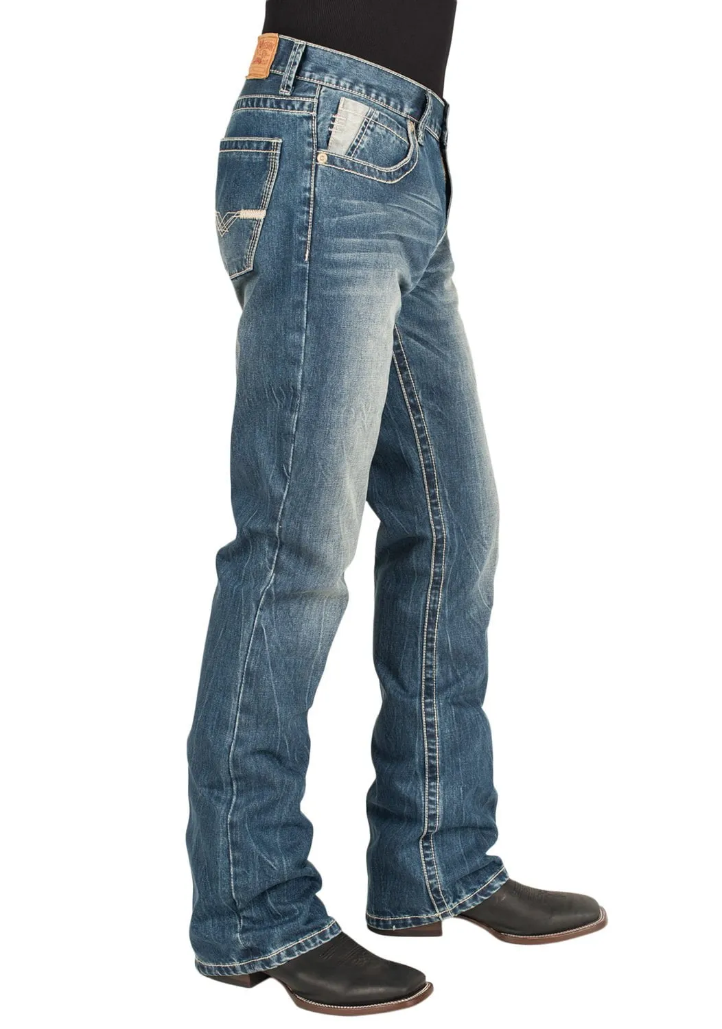 Stetson Mens 1014 Rocks Fit V Deco Blue 100% Cotton Jeans Textured Yarn Blends