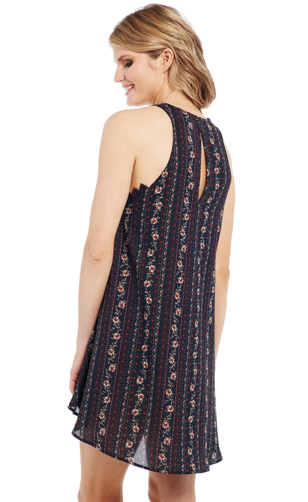 Cowgirl Up Womens Navy Multi Polyester Crochet Lace Slip Dress S/L Night Out Traveler Gear Stylish