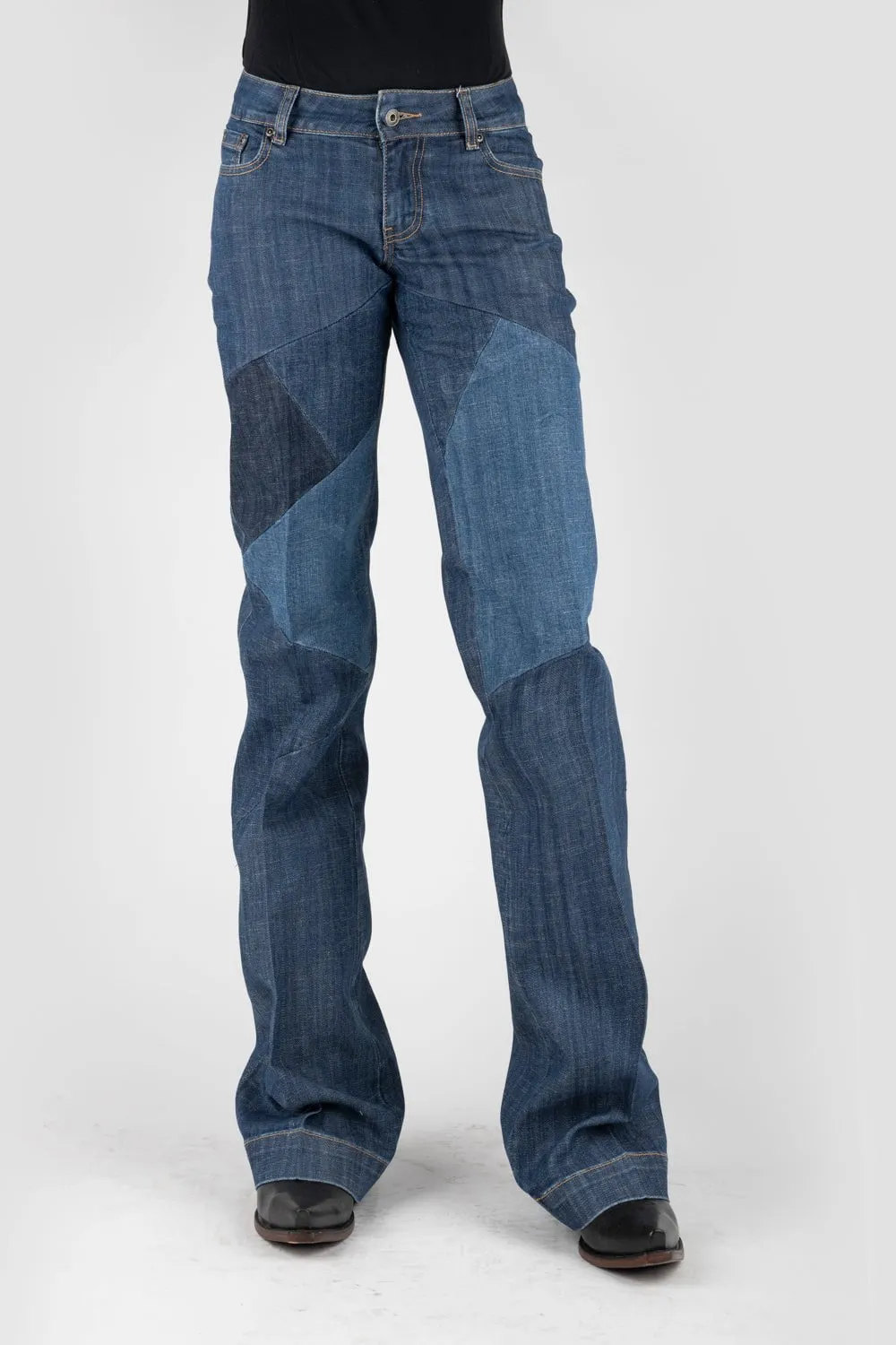 Stetson Womens 214 Trouser Patchwork Blue Cotton Blend Jeans Smooth Creative Look Adult Fashion