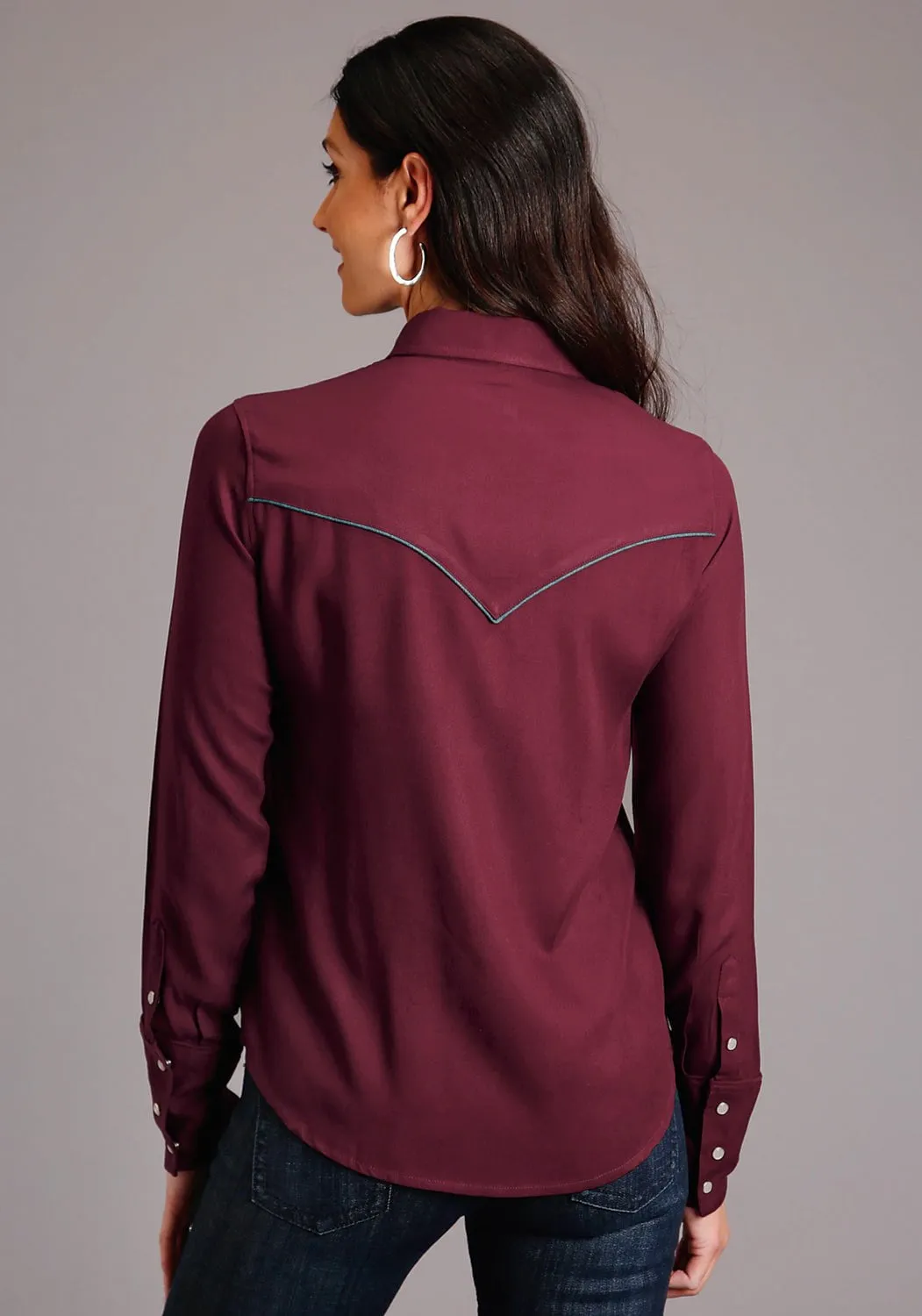 Stetson Womens Deep Wine Rayon/Nylon Western Top L/S Blouse Sleek Fit Stretch Enhanced Mobility