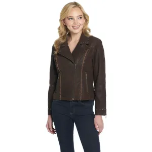 Tough Texture Cripple Creek Womens Asymmetric Stud Panel Mocaccino Leather Leather Jacket Cripple Creek Womens Asymmetric Stud Panel Mocaccino Leather Leather Jacket Functional Waistband