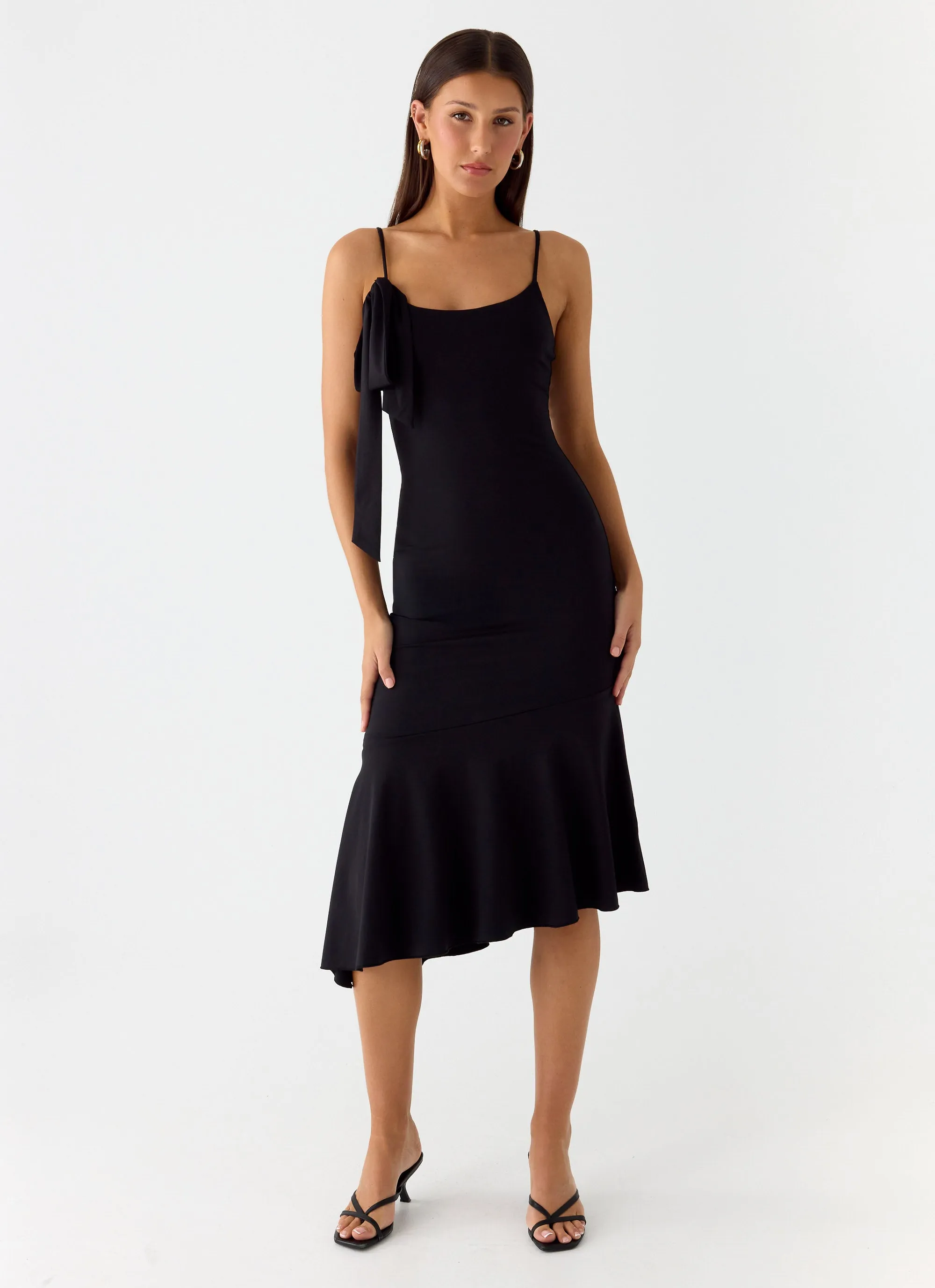 Layering Piece Tranquility Asymmetric Midi Dress - Black