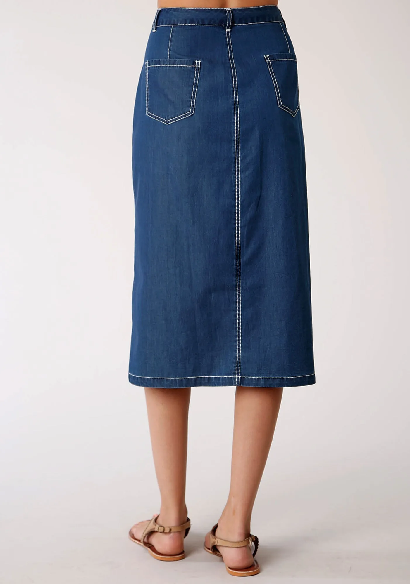 Core Look Trend Setter Chill Outfit Student Outfit Roper Womens Denim Blue 100% Cotton 28in Straight Skirt