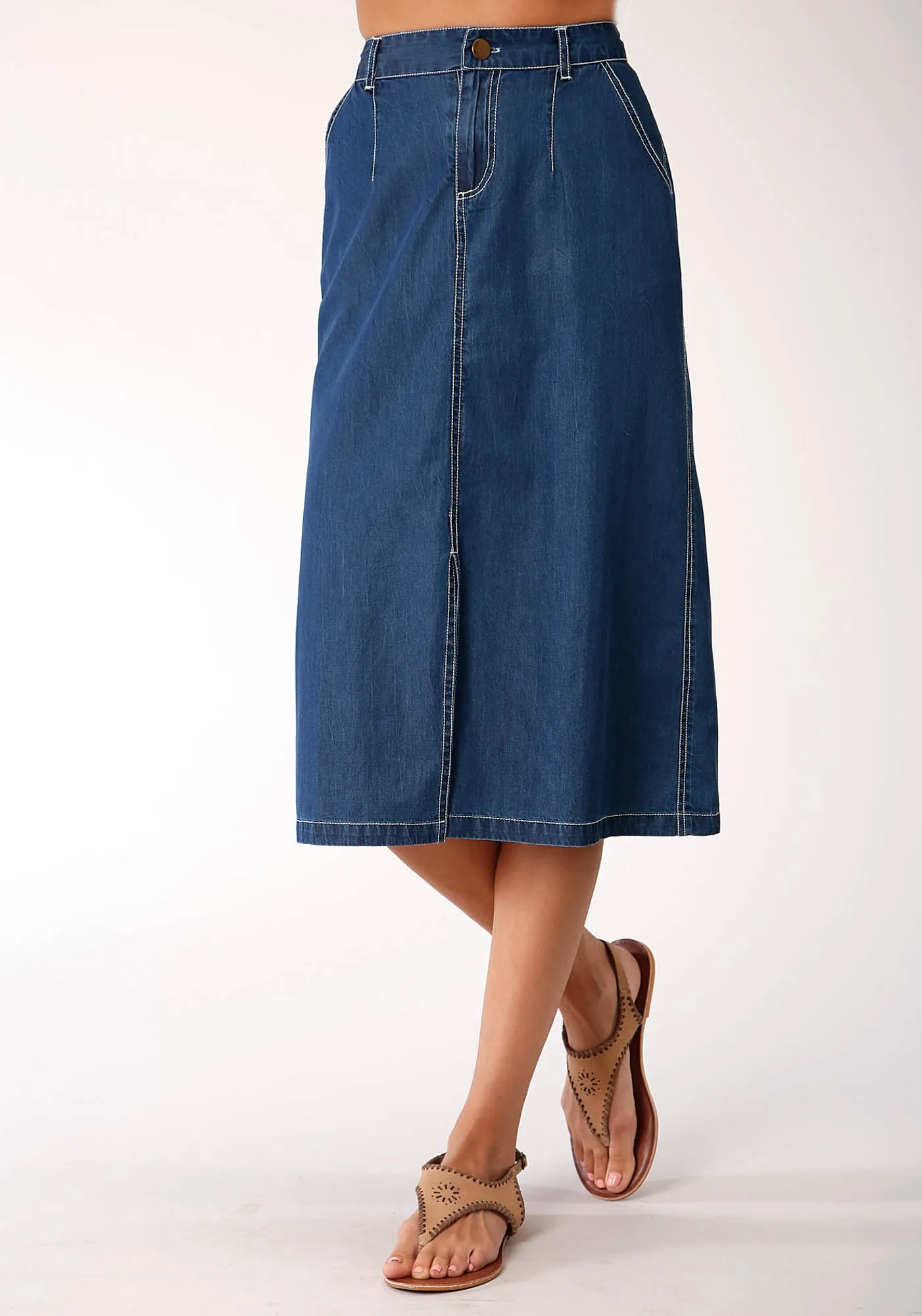 Roper Womens Denim Blue 100% Cotton 28in Straight Skirt Weekend Uniform