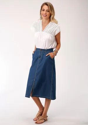 Travel Ease Roper Womens Denim Blue 100% Cotton 28in Straight Skirt Roper Womens Denim Blue 100% Cotton 28in Straight Skirt Balanced Style Stylish Casual Evening Stroll