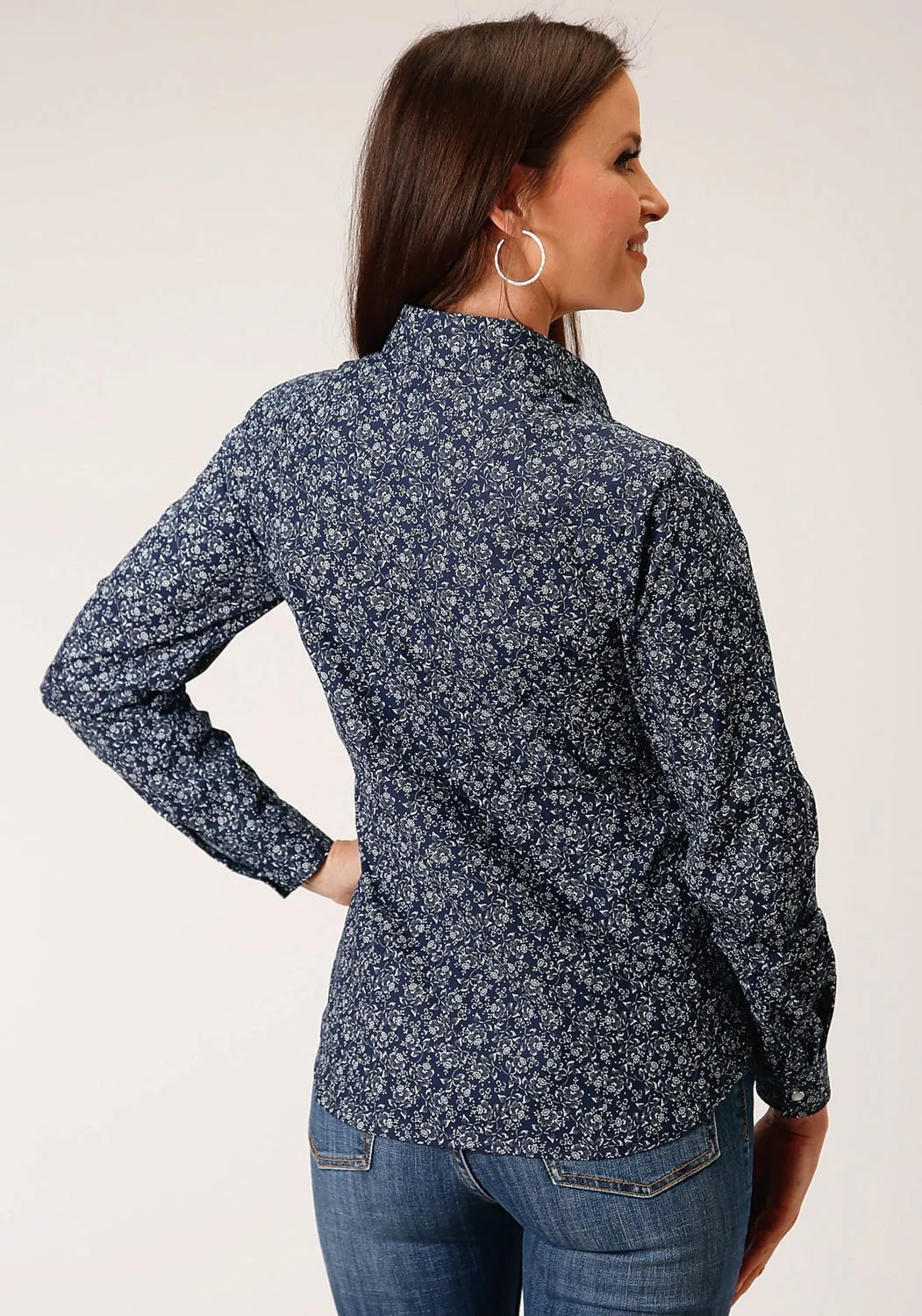 Easy Wear Summer Camp Roper Womens 1498 Floral Navy/White Cotton Blend L/S Shirt