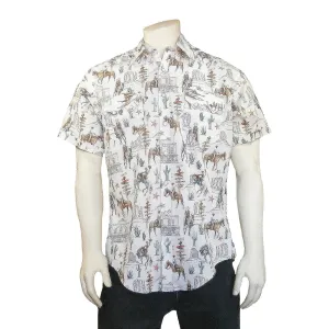 Travel Friendly Rockmount Mens White 100% Cotton Cactus and Cowboys S/S Shirt Rockmount Mens White 100% Cotton Cactus and Cowboys S/S Shirt Seamless construction