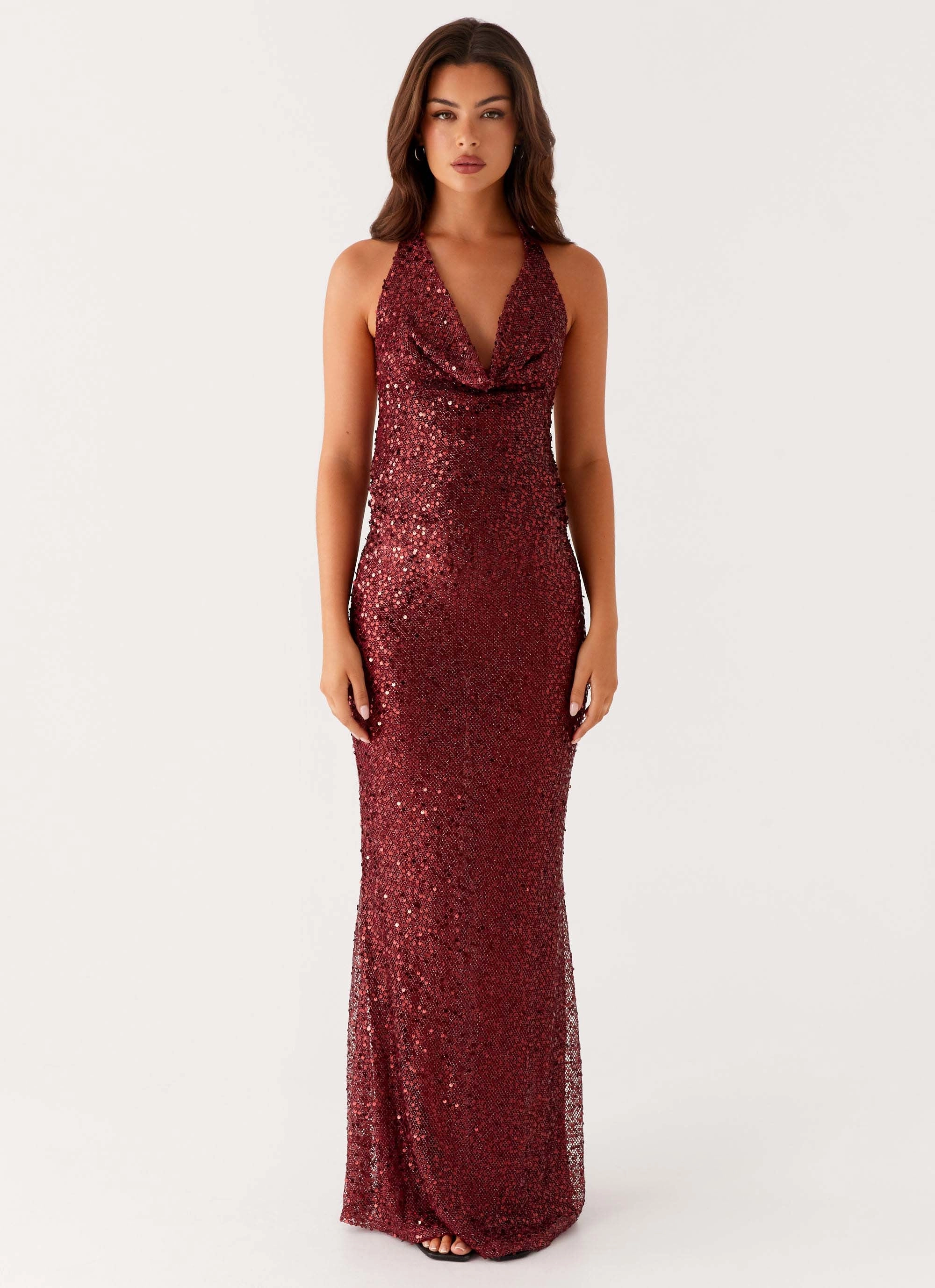 Feminine Cut Treasured Sequin Maxi Dress - Fuchsia