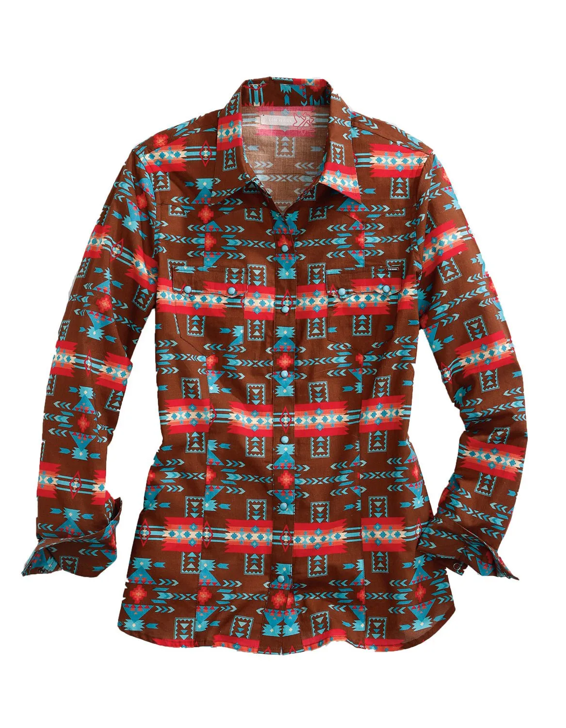 Family Style Urban Explorer Youth Style Tin Haul Womens Brown 100% Cotton Turquoise Aztec L/S Shirt