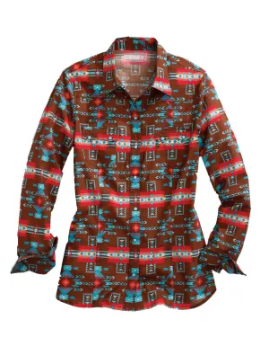 Trend Proof Tin Haul Womens Brown 100% Cotton Turquoise Aztec L/S Shirt Family Style Urban Explorer Youth Style Tin Haul Womens Brown 100% Cotton Turquoise Aztec L/S Shirt