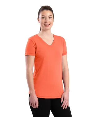Trendsetting Look Berne Coral Cotton Blend Ladies Lightweight Performance V-Neck S/S Floral Motif Berne Coral Cotton Blend Ladies Lightweight Performance V-Neck S/S