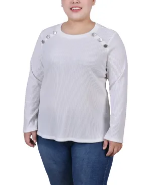 Trendy Clothing Plus Size Long Sleeve Ribbed Button Detail Top Plus Size Long Sleeve Ribbed Button Detail Top Comfortable Waist Design Life Soft