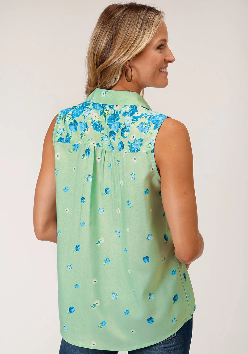 Seamless construction Sporty Comfort Roper Womens Summer Floral Green 100% Polyester S/L Shirt