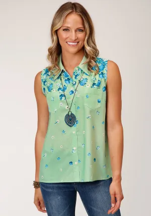 Trendy Collection Roper Womens Summer Floral Green 100% Polyester S/L Shirt Street Style Multipocket Style Roper Womens Summer Floral Green 100% Polyester S/L Shirt