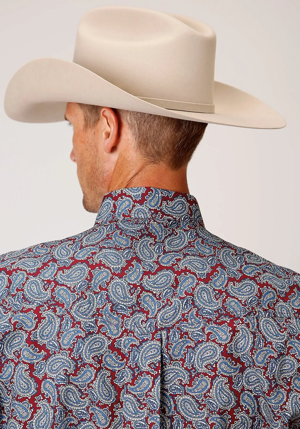 Roper Mens Wine 100% Cotton Liberty Paisley BD L/S Btn Shirt Streamlined Design