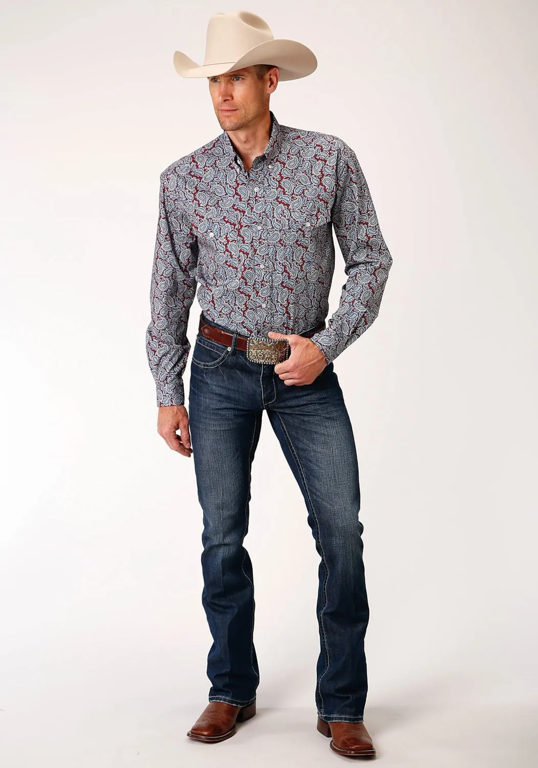 Statement Maker Roper Mens Wine 100% Cotton Liberty Paisley BD L/S Btn Shirt