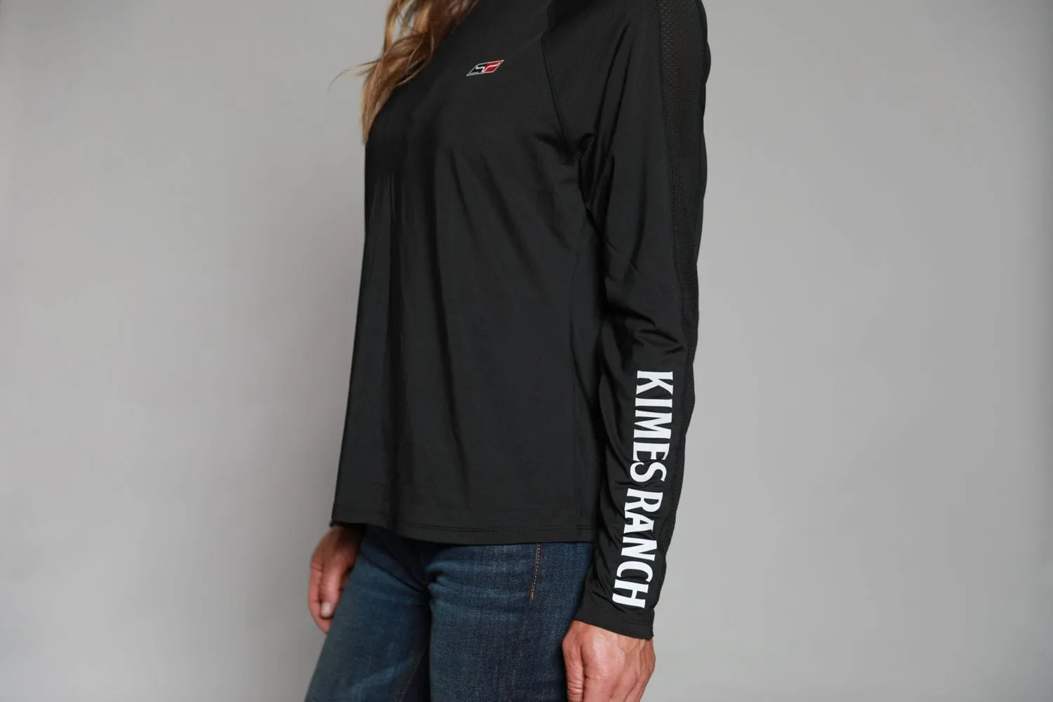 Statement Maker Breathable Material Kimes Ranch Womens K1 Tech Tee Black Polyester Blend L/S T-Shirt