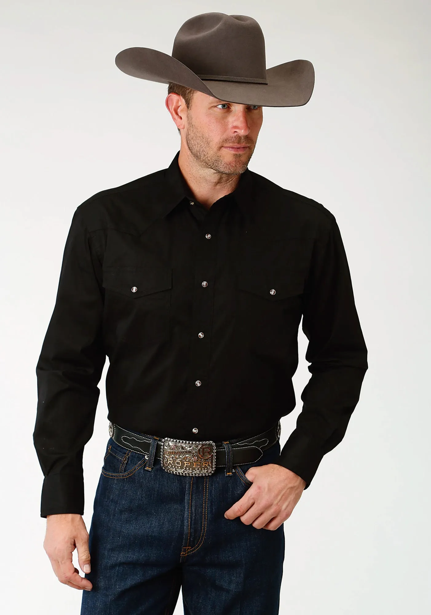 Quality Wear UV Protective Coating Roper Tall Mens Black 100% Cotton 1 Pkt L/S Shirt