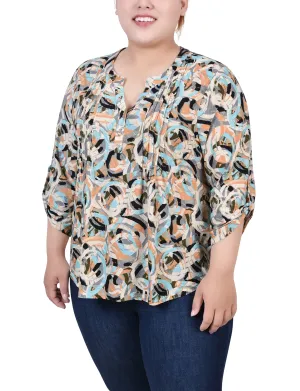 Trendy Cut Plus Size 3/4 Roll Tab Pullover Top Plus Size 3/4 Roll Tab Pullover Top Lightweight Wear Classic Cut