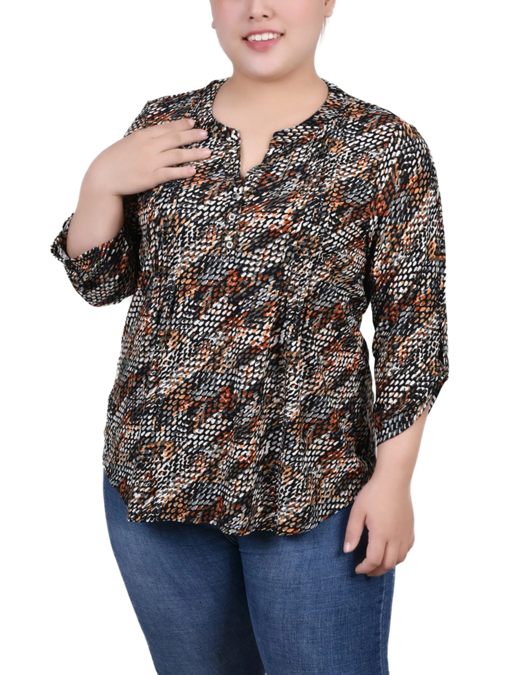 Plus Size 3/4 Roll Tab Pullover Top Air Layer