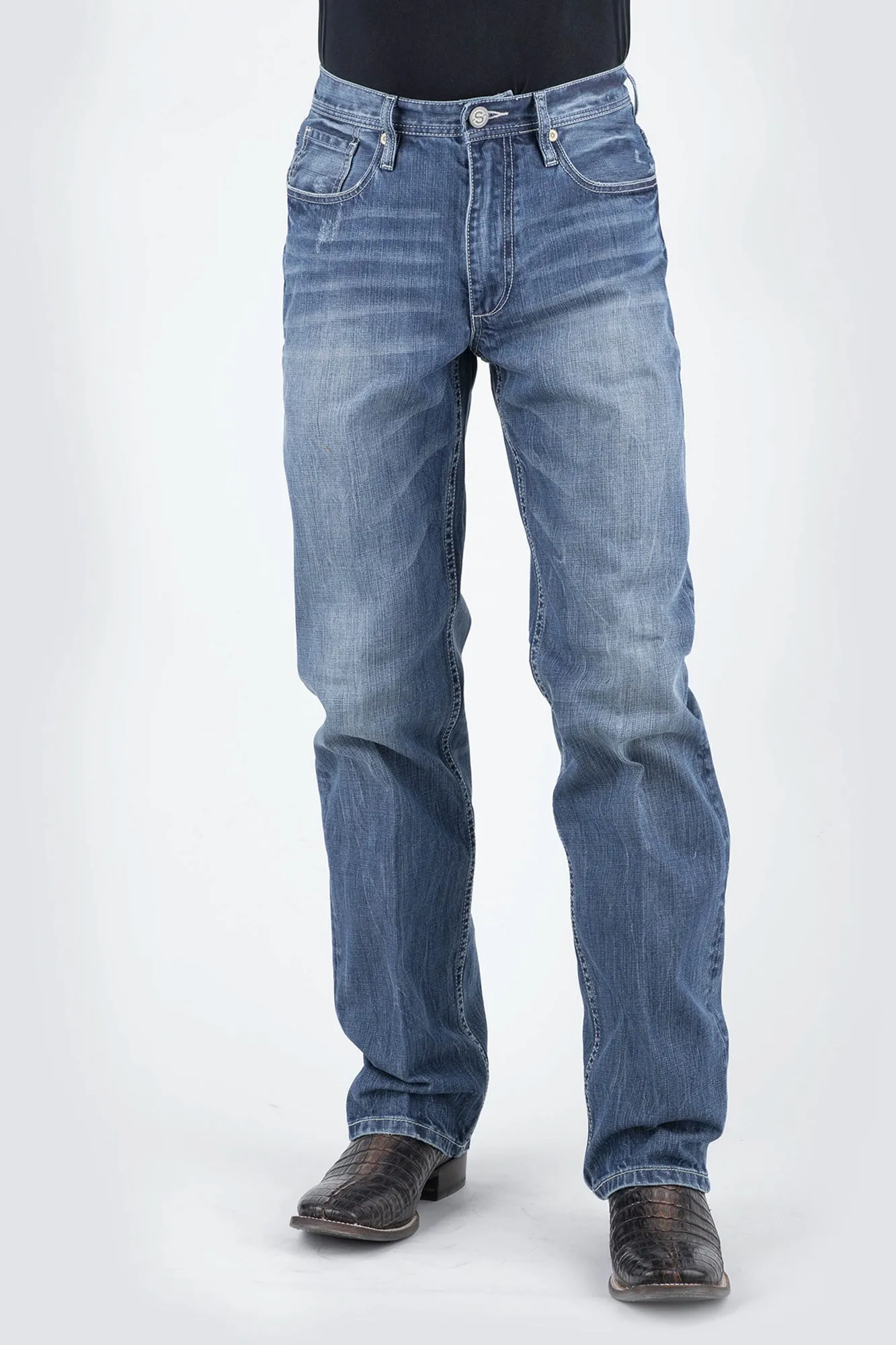 Family Style Minimalist Style Date Night Chic Silhouette Stetson Mens 1520 Fit Western V Blue 100% Cotton Jeans