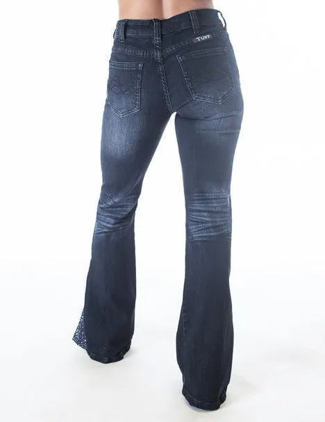 Cowgirl Tuff Womens Zip It Up Bling Dark Wash Cotton Blend Jeans Chill Mode Lightweight Denim