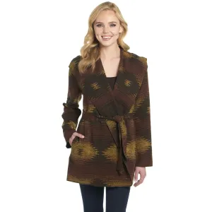 Trendy Design Cripple Creek Womens Navajo Tie Front Blanket Hood Golden Brown Polyester Jacket Comfy Silhouette Cripple Creek Womens Navajo Tie Front Blanket Hood Golden Brown Polyester Jacket