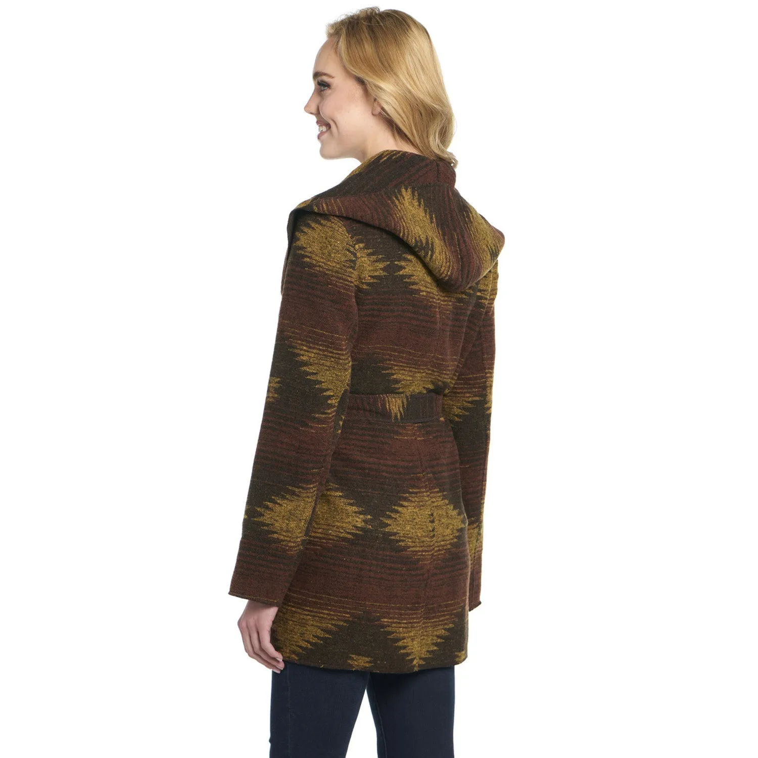 Cripple Creek Womens Navajo Tie Front Blanket Hood Golden Brown Polyester Jacket Closet Classic Utility Look
