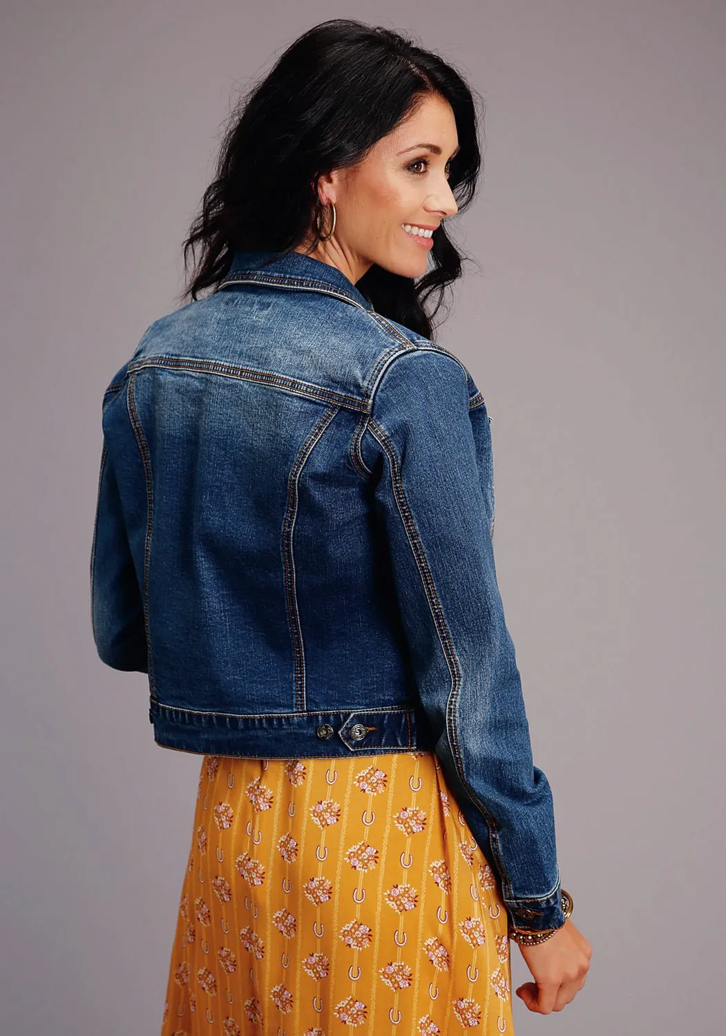 Softened Lining Stetson Womens Blue Cotton Blend Denim Straight Yoke Jacket