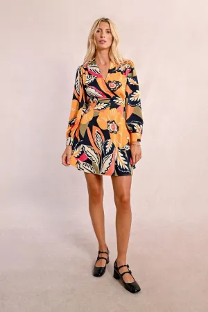 Trendy Dressing Tropical Floral Mini Wrap Dress in Mango Yellow Jane Tropical Floral Mini Wrap Dress in Mango Yellow Jane Neat Finish