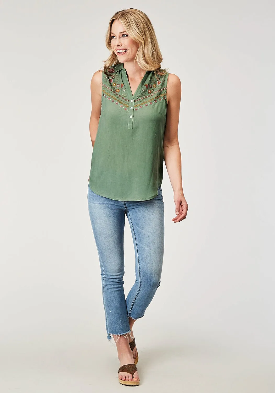 Thermoregulating Fabric Roper Womens Yoke Embroidery Green 100% Cotton S/L Shirt