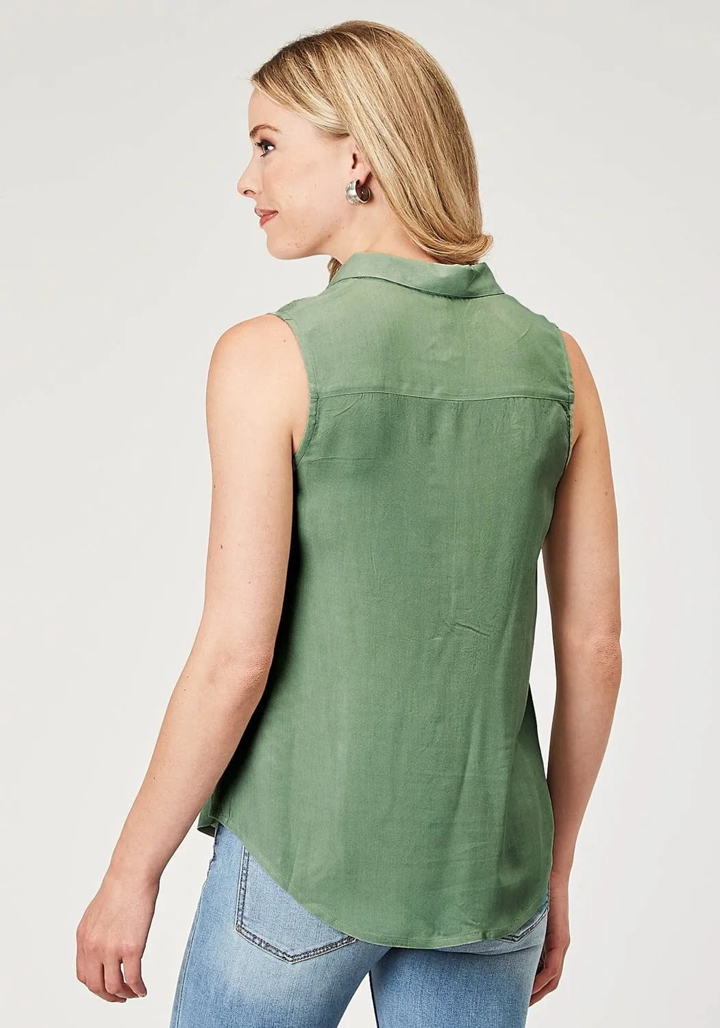 Roper Womens Yoke Embroidery Green 100% Cotton S/L Shirt Casual Option