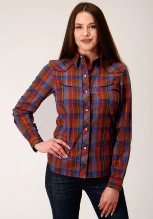 Trendy Gear Roper Womens 825 Windowpane Wine/Peri Cotton Blend Retro L/S Shirt Lightweight Fabric Smart Layering Roper Womens 825 Windowpane Wine/Peri Cotton Blend Retro L/S Shirt