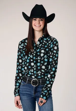 Trendy Gear Roper Womens Jewelry Boyfriend Black 100% Rayon L/S Blouse Fashion Essential Roper Womens Jewelry Boyfriend Black 100% Rayon L/S Blouse